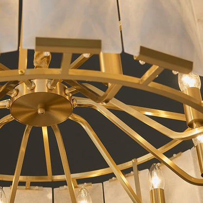 Traditional Chinese Round Lantern Shape Marble Copper 6/8/10 - Light Chandeliers For Living Room