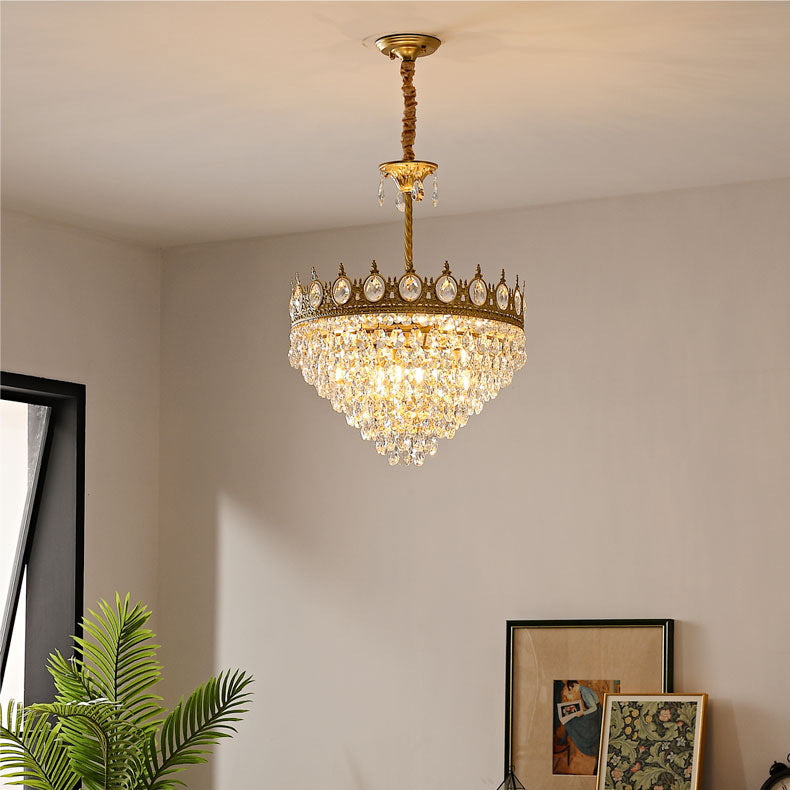 Traditional French Cone Iron Crystal 1/4/6 - Light Pendant Light For Living Room