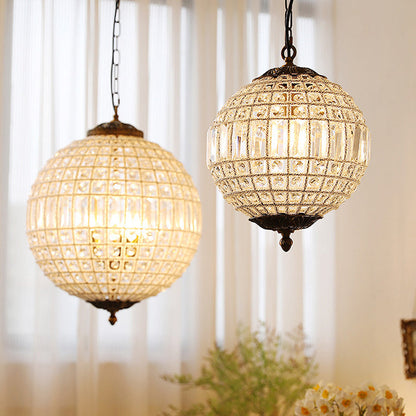 Traditional French Round Ball Crystal Copper 1/3/5 - Light Chandeliers For Dining Room