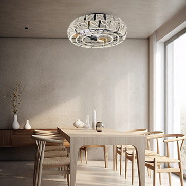 Traditional Vintage Round Iron Linen 4 - Light Semi-Flush Mount Ceiling Fan Light For Living Room