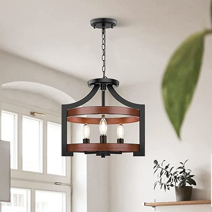 Traditional Vintage Birdcage Shape Iron Wood 3 - Light Pendant Light For Dining Room