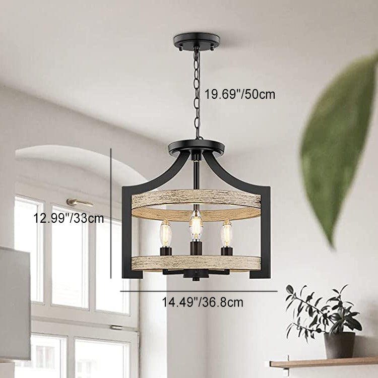 Traditional Vintage Birdcage Shape Iron Wood 3 - Light Pendant Light For Dining Room
