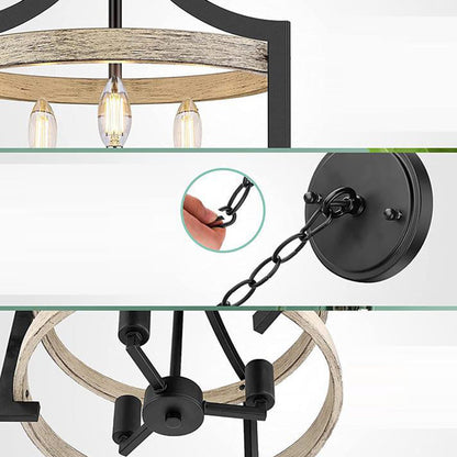 Traditional Vintage Birdcage Shape Iron Wood 3 - Light Pendant Light For Dining Room
