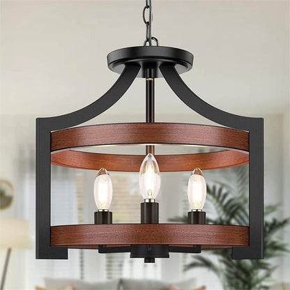 Traditional Vintage Birdcage Shape Iron Wood 3 - Light Pendant Light For Dining Room