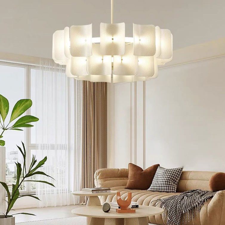 Traditional Japanese Dome Aluminum Acrylic LED Chandeliers For Living Room