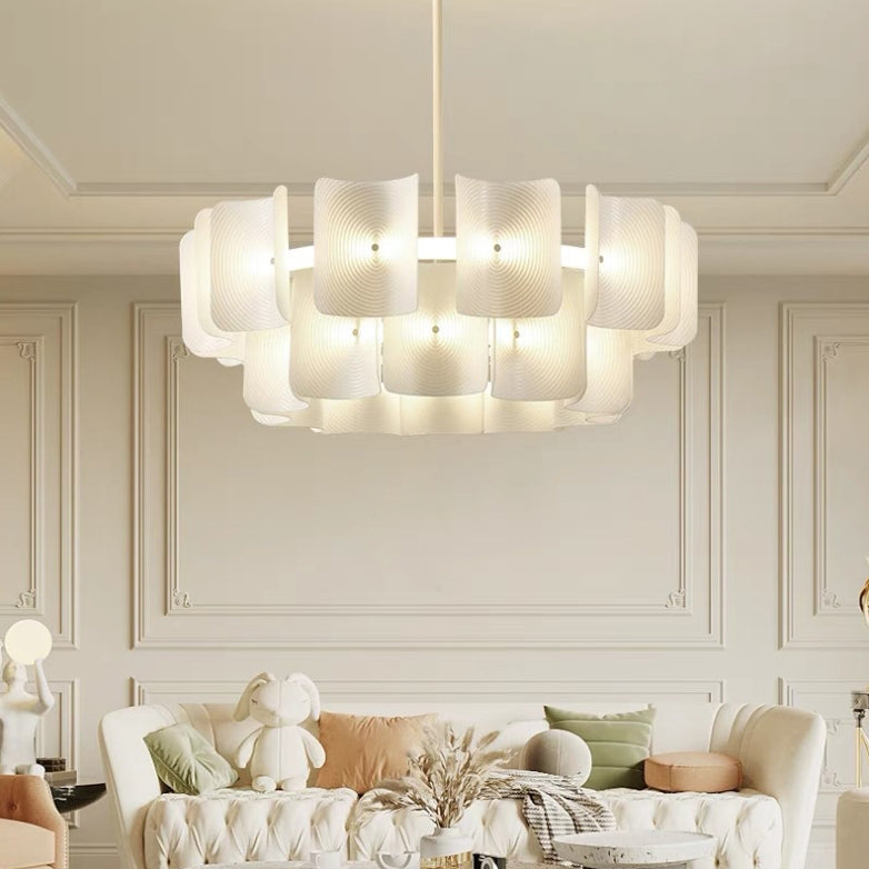 Traditional Japanese Dome Aluminum Acrylic LED Chandeliers For Living Room