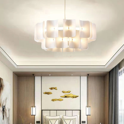 Traditional Japanese Dome Aluminum Acrylic LED Chandeliers For Living Room