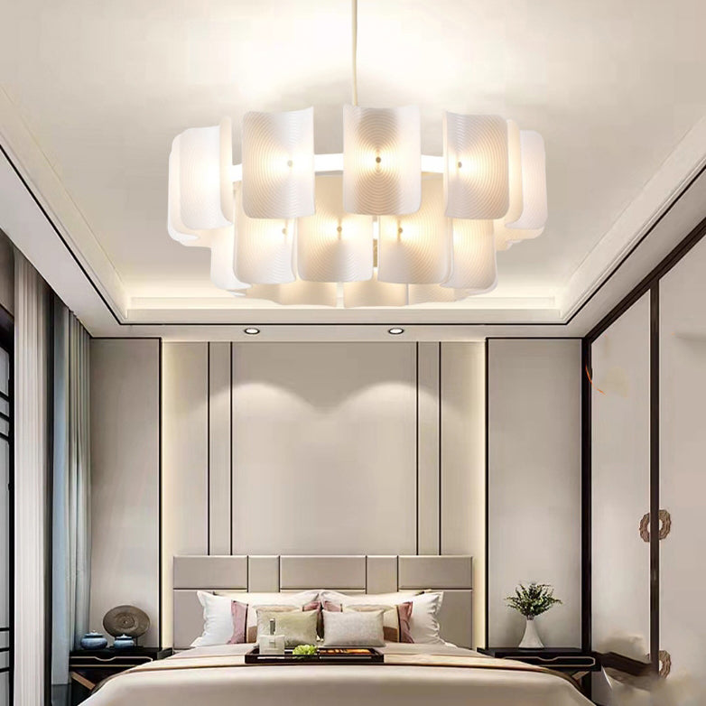 Traditional Japanese Dome Aluminum Acrylic LED Chandeliers For Living Room