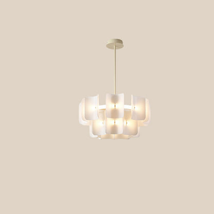 Traditional Japanese Dome Aluminum Acrylic LED Chandeliers For Living Room
