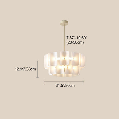 Traditional Japanese Dome Aluminum Acrylic LED Chandeliers For Living Room