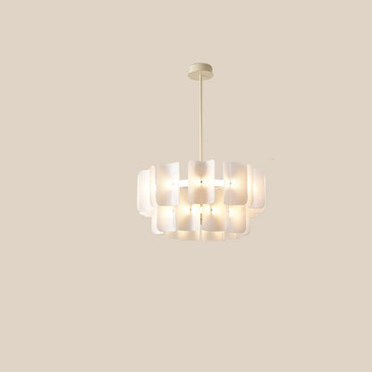 Traditional Japanese Dome Aluminum Acrylic LED Chandeliers For Living Room