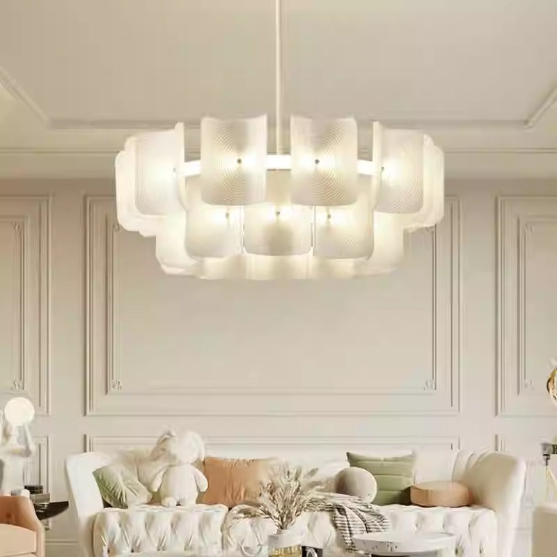 Traditional Japanese Dome Aluminum Acrylic LED Chandeliers For Living Room