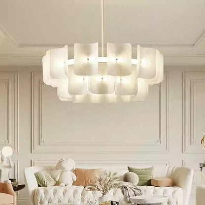 Traditional Japanese Dome Aluminum Acrylic LED Chandeliers For Living Room