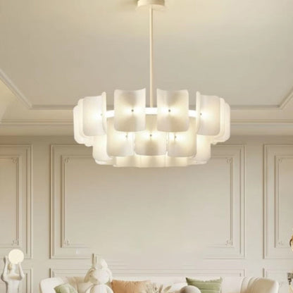 Traditional Japanese Dome Aluminum Acrylic LED Chandeliers For Living Room