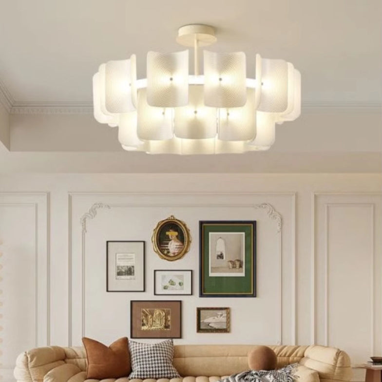 Traditional Japanese Dome Aluminum Acrylic LED Chandeliers For Living Room