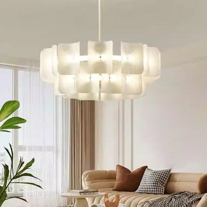 Traditional Japanese Dome Aluminum Acrylic LED Chandeliers For Living Room