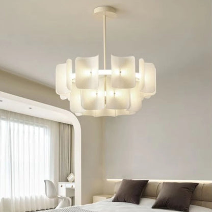 Traditional Japanese Dome Aluminum Acrylic LED Chandeliers For Living Room