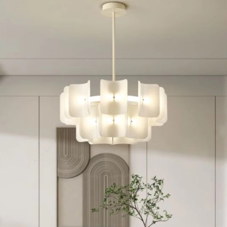 Traditional Japanese Dome Aluminum Acrylic LED Chandeliers For Living Room