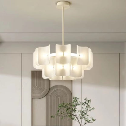Traditional Japanese Dome Aluminum Acrylic LED Chandeliers For Living Room