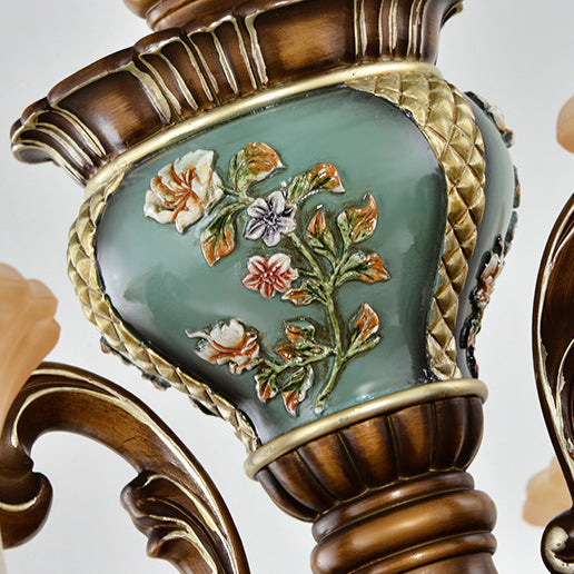 Traditional European Flower Pattern Petal Shape Resin Iron Glass 3/6/8/10 - Light Chandeliers For Living Room