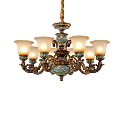 Traditional European Flower Pattern Petal Shape Resin Iron Glass 3/6/8/10 - Light Chandeliers For Living Room
