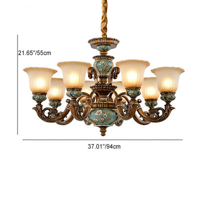 Traditional European Flower Pattern Petal Shape Resin Iron Glass 3/6/8/10 - Light Chandeliers For Living Room