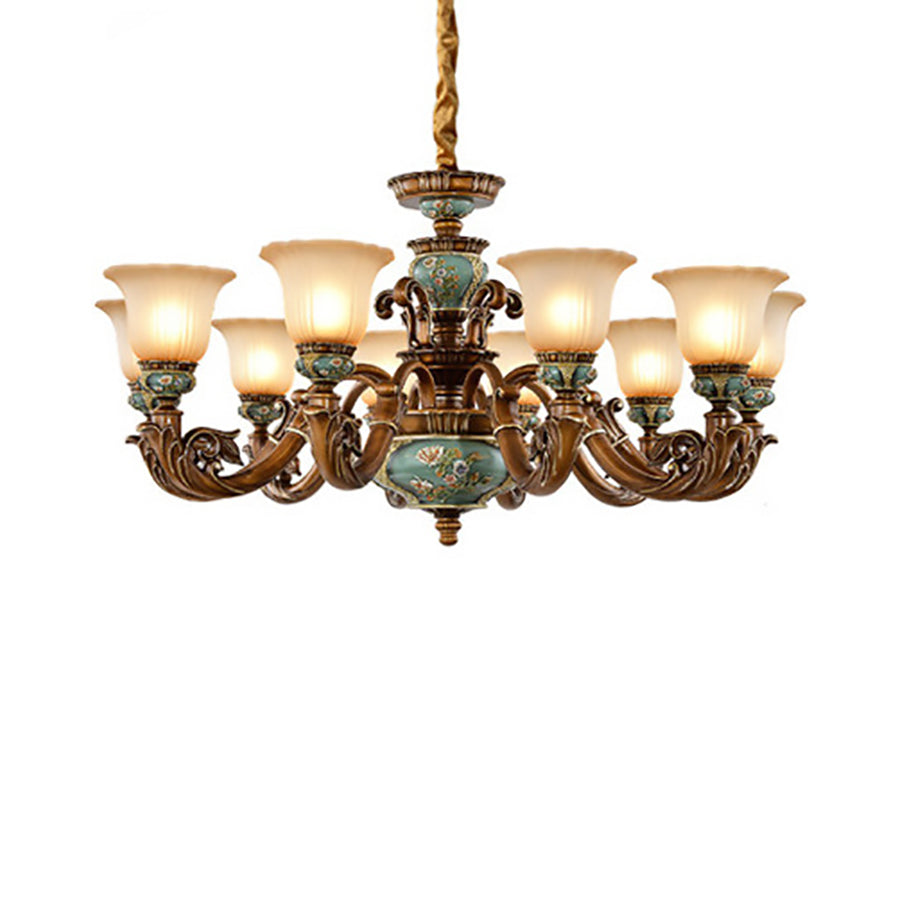 Traditional European Flower Pattern Petal Shape Resin Iron Glass 3/6/8/10 - Light Chandeliers For Living Room