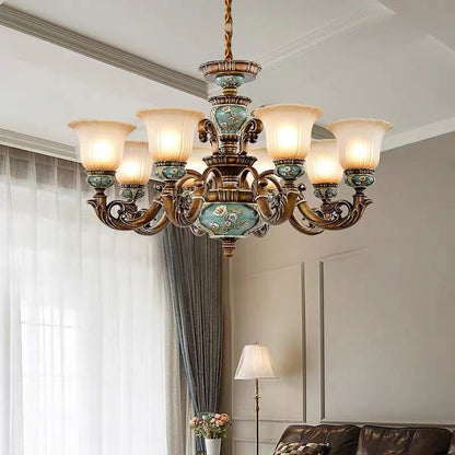 Traditional European Flower Pattern Petal Shape Resin Iron Glass 3/6/8/10 - Light Chandeliers For Living Room