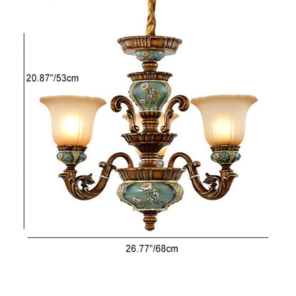 Traditional European Flower Pattern Petal Shape Resin Iron Glass 3/6/8/10 - Light Chandeliers For Living Room