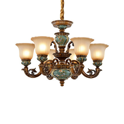 Traditional European Flower Pattern Petal Shape Resin Iron Glass 3/6/8/10 - Light Chandeliers For Living Room