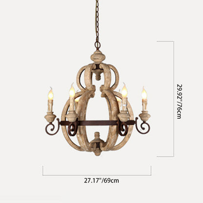 Traditional European Gourd Shape Solid Wood Iron 6 - Light Chandelier For Dining Room