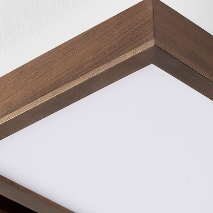 Contemporary Retro Rectangle Blocks Acrylic Walnut LED Flush Mount Ceiling Light For Living Room