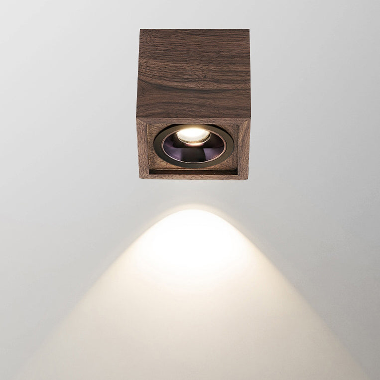 Modern Simplicity Square Cube Aluminum Walnut LED Flush Mount Ceiling Light For Living Room