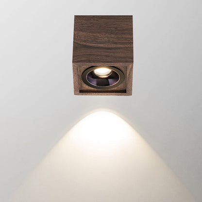 Modern Simplicity Square Cube Aluminum Walnut LED Flush Mount Ceiling Light For Living Room