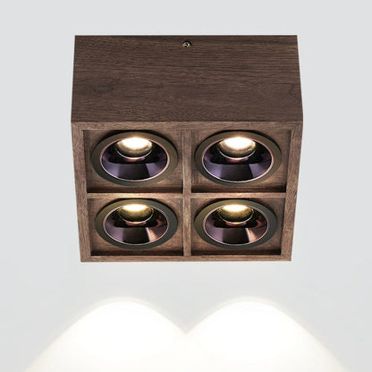 Modern Simplicity Square Cube Aluminum Walnut LED Flush Mount Ceiling Light For Living Room