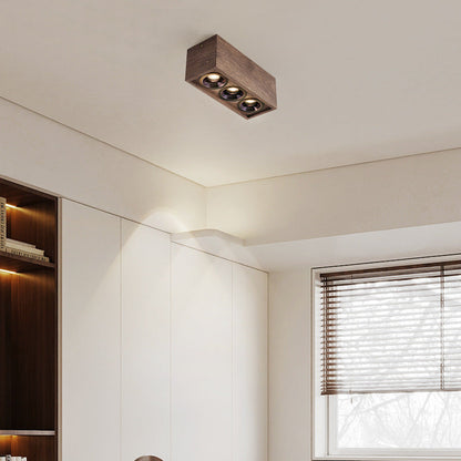 Modern Simplicity Square Cube Aluminum Walnut LED Flush Mount Ceiling Light For Living Room