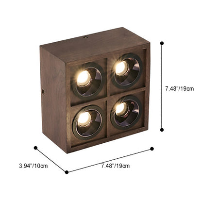Modern Simplicity Square Cube Aluminum Walnut LED Flush Mount Ceiling Light For Living Room