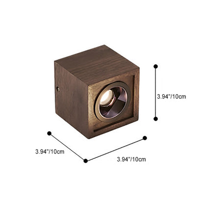 Modern Simplicity Square Cube Aluminum Walnut LED Flush Mount Ceiling Light For Living Room