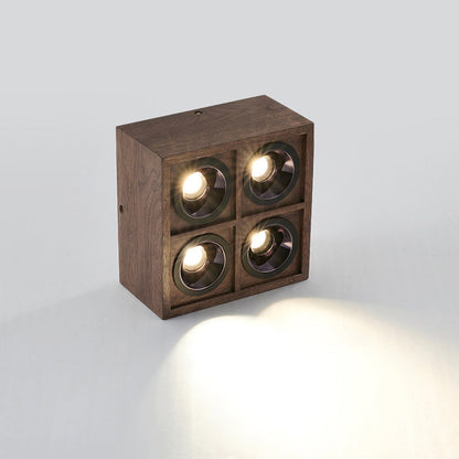 Modern Simplicity Square Cube Aluminum Walnut LED Flush Mount Ceiling Light For Living Room