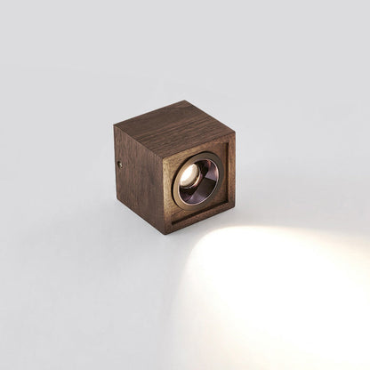 Modern Simplicity Square Cube Aluminum Walnut LED Flush Mount Ceiling Light For Living Room