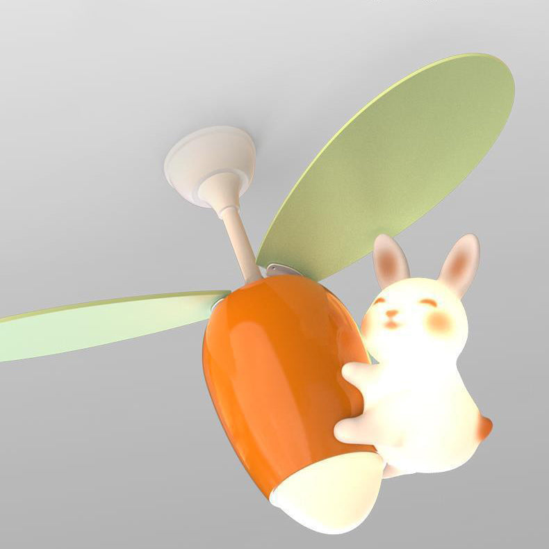 Contemporary Creative Carrot Rabbit Three Fan Blades PE Copper Iron LED Downrods Ceiling Fan Light For Bedroom