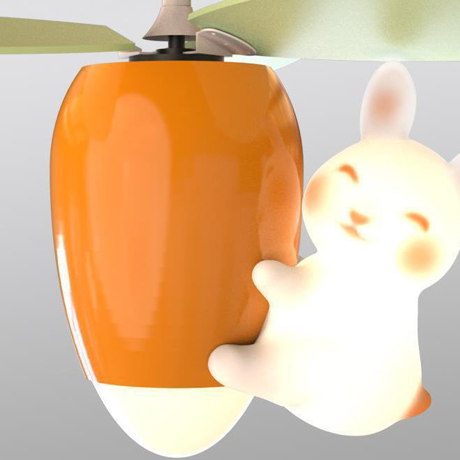 Contemporary Creative Carrot Rabbit Three Fan Blades PE Copper Iron LED Downrods Ceiling Fan Light For Bedroom
