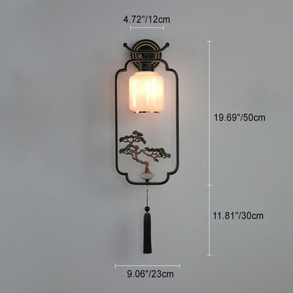 Traditional Chinese Welcoming Pine Sika Deer Iron Hardware Glass 1 - Light Wall Sconce Lamp For Living Room