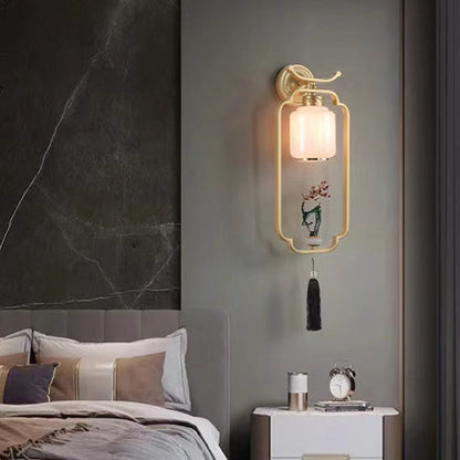 Traditional Chinese Welcoming Pine Sika Deer Iron Hardware Glass 1 - Light Wall Sconce Lamp For Living Room