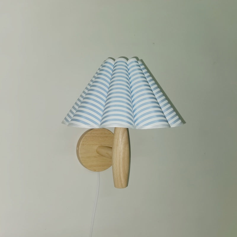 Contemporary Creative Umbrella Shape Fabric Lampshade Wood Base PVC 1 - Light Wall Sconce Lamp For Bedroom