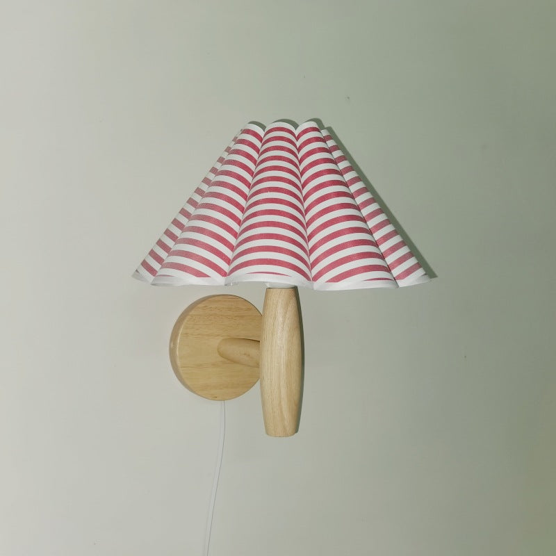 Contemporary Creative Umbrella Shape Fabric Lampshade Wood Base PVC 1 - Light Wall Sconce Lamp For Bedroom