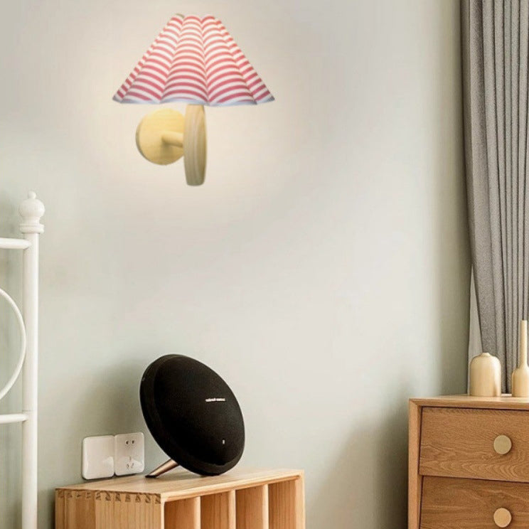 Contemporary Creative Umbrella Shape Fabric Lampshade Wood Base PVC 1 - Light Wall Sconce Lamp For Bedroom