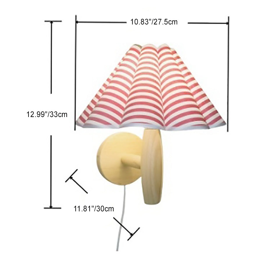 Contemporary Creative Umbrella Shape Fabric Lampshade Wood Base PVC 1 - Light Wall Sconce Lamp For Bedroom