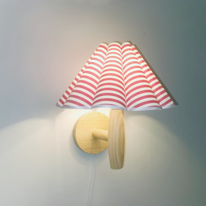 Contemporary Creative Umbrella Shape Fabric Lampshade Wood Base PVC 1 - Light Wall Sconce Lamp For Bedroom