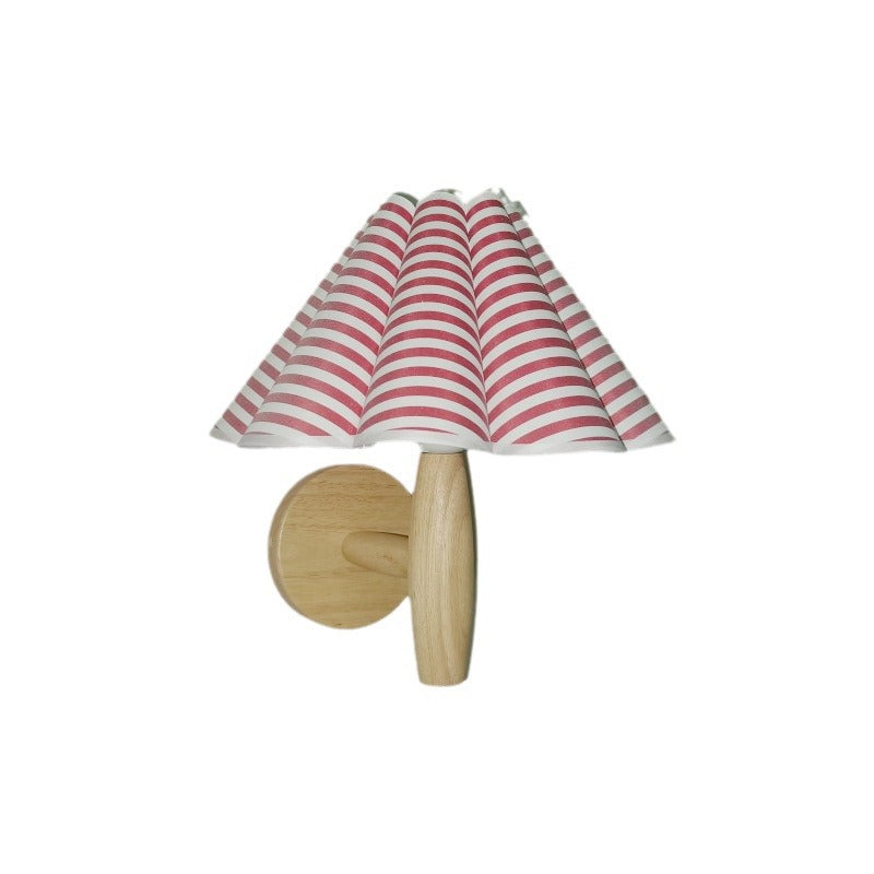 Contemporary Creative Umbrella Shape Fabric Lampshade Wood Base PVC 1 - Light Wall Sconce Lamp For Bedroom